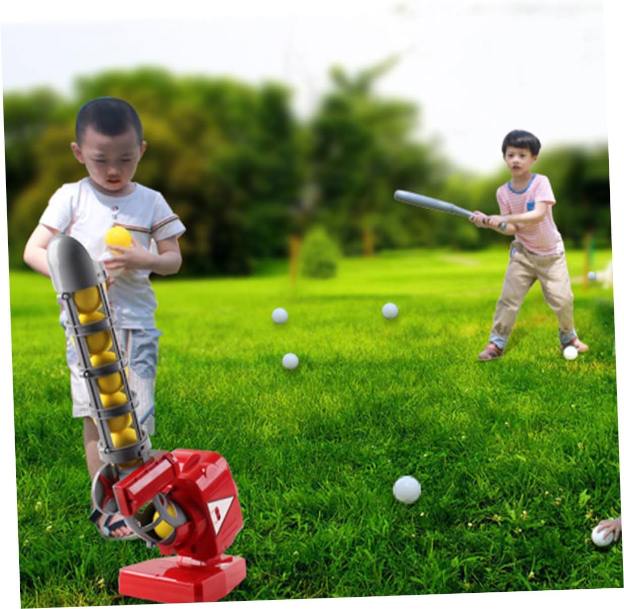 VICASKY Automatic Baseball Pitching Machine with Bat and Safe Balls for Indoor Outdoor Use Quick Setup Self-Motion Baseball Launcher Trainer