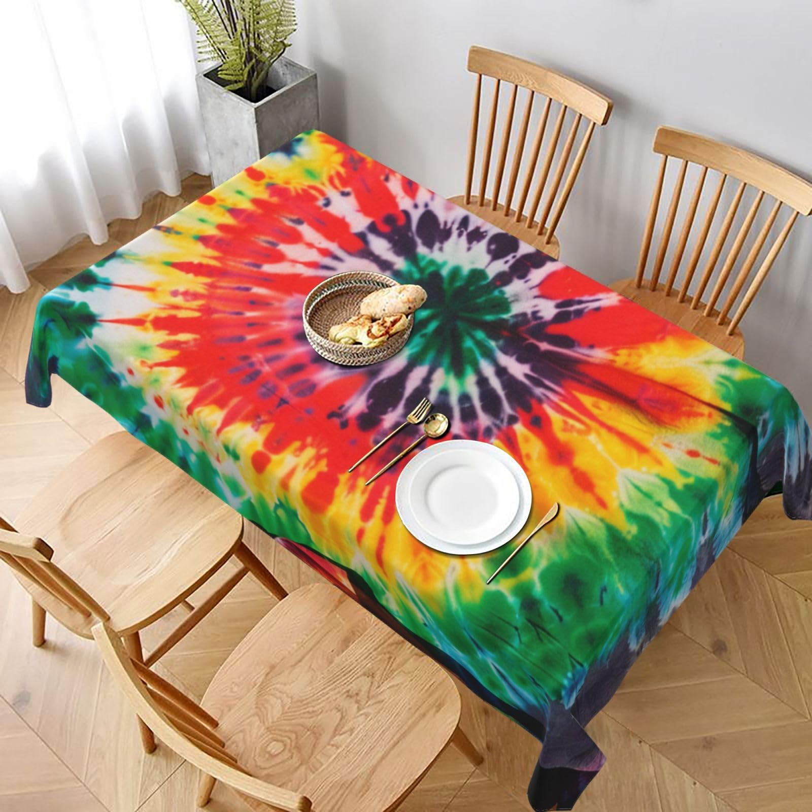 WPKJU Tie Dye Hippies Printed Tablecloth 60x90 in Water Resistant Table Cover Washable Rectangle Table Cloth for Dining Tables