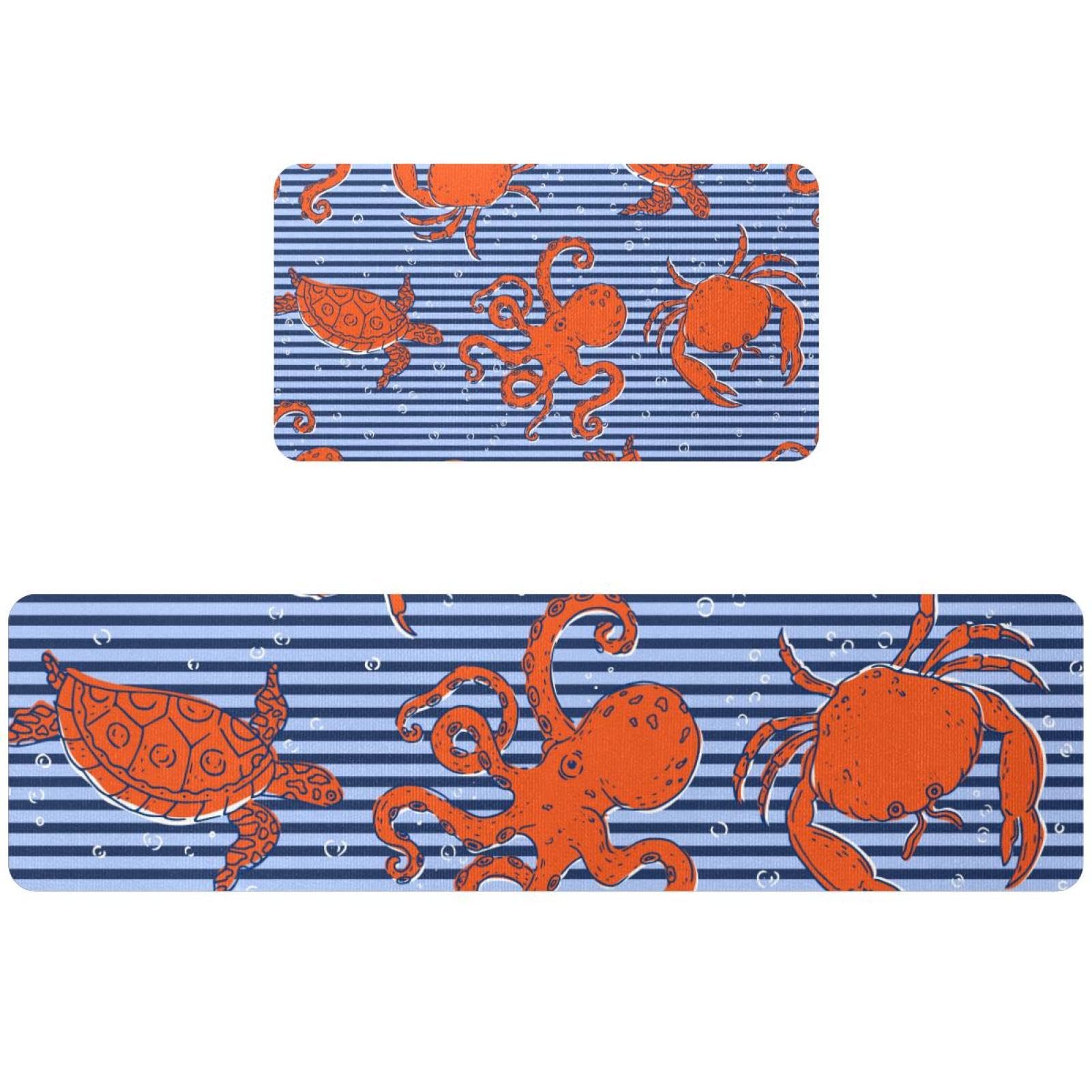 Alfombrillas de cocina antideslizantes con diseño marino de pulpo y cangrejo
