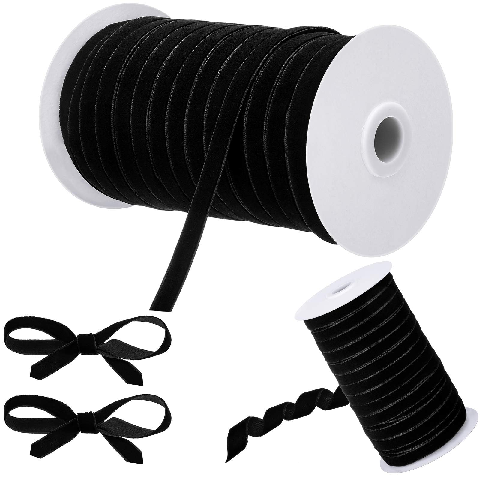 ExceforeVintage Velvet Ribbon Single Face Spool Satin Velvet Ribbon for Wreath Decoration DIY Bow Craft Gift Wrapping (Black, 1cm, 60 Yard)