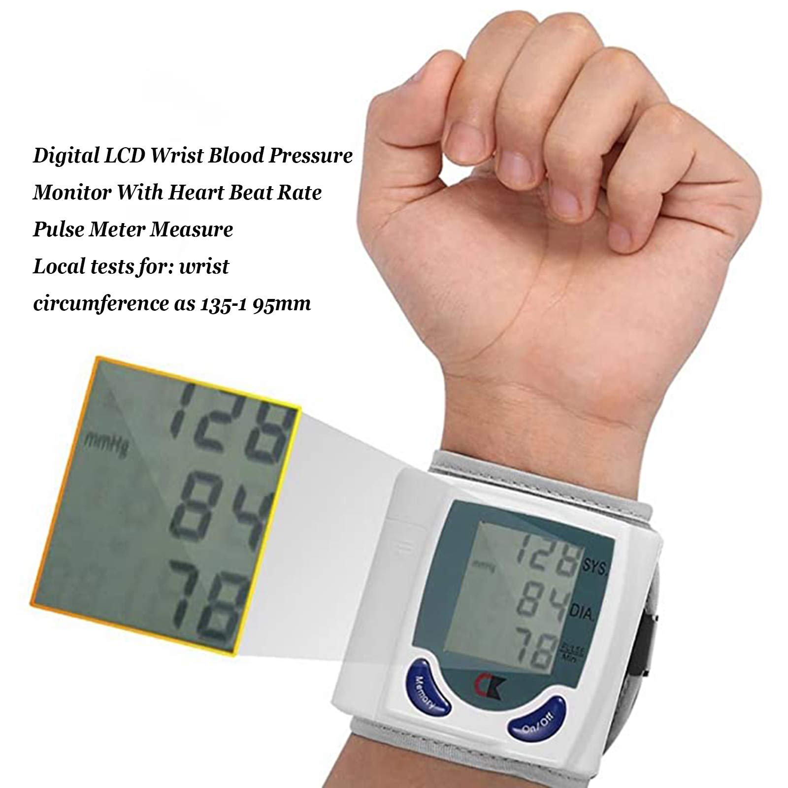 Monitor De Presión Arterial De Muñeca, Medidor De Máquina Probador De Esfigmomanómetro Digital Automático para Medir El Ritmo Cardíaco Y La Frecuencia del Pulso