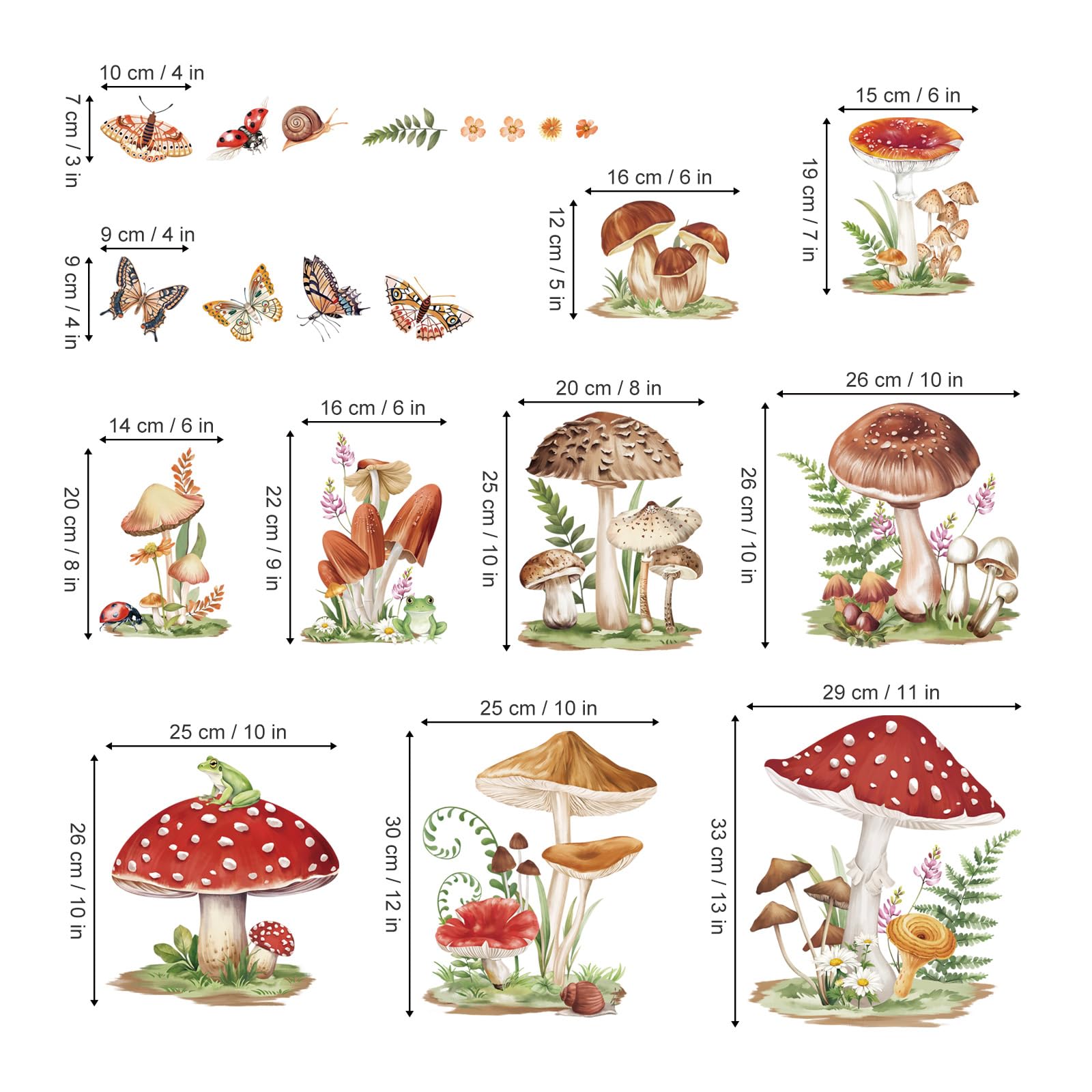 decalmile Mushroom Wall Decals Woodland Butterflies Insects Wall Stickers Daycare Girls Bedroom Baby Nursery Wall Decor - Image 4