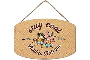 Nickelodeon SpongeBob SquarePants Stay Cool Bikini Bottom Hanging Wood Wall Sign -...