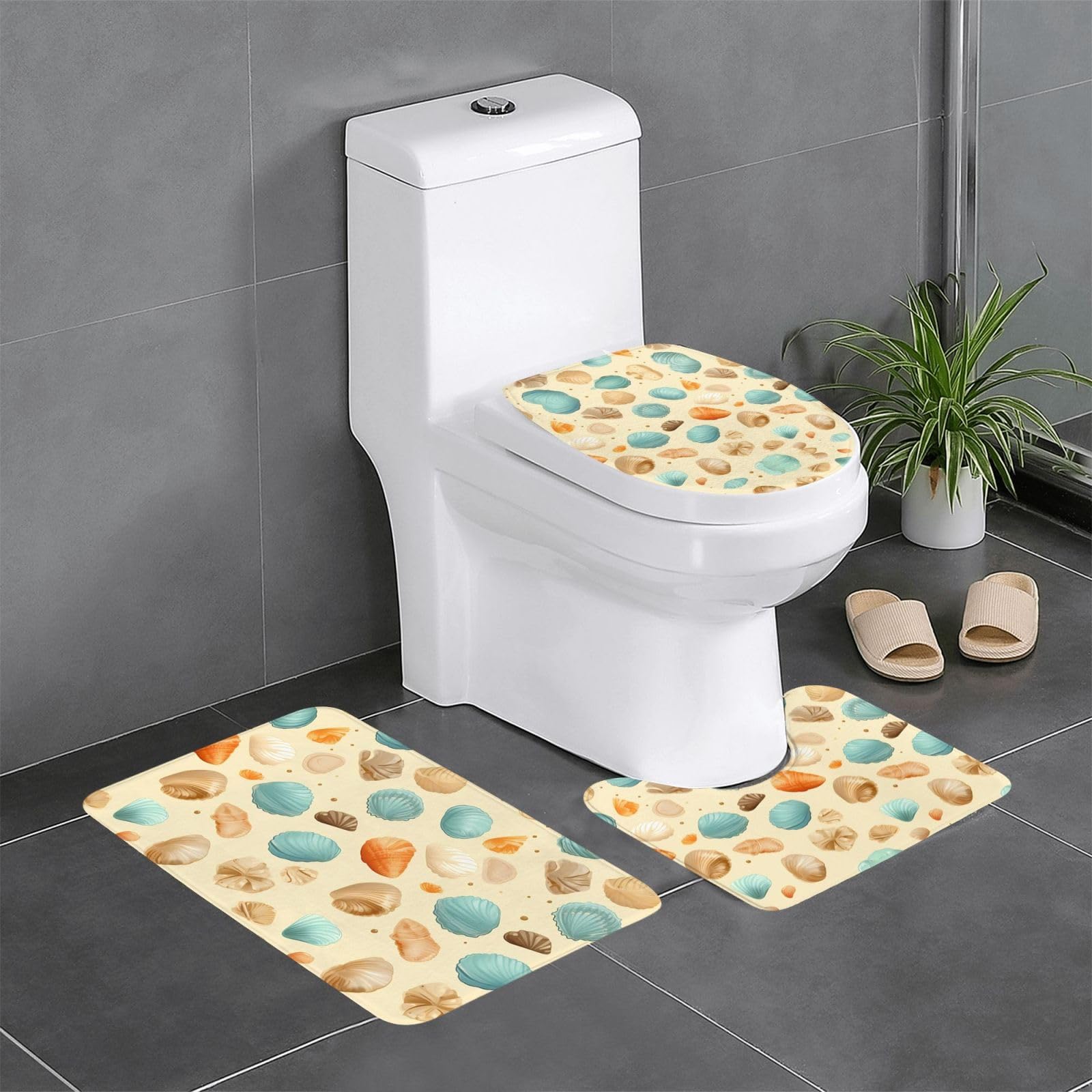 Tapis de salle de bain antidérapants lot de 3 motif coquillage plage