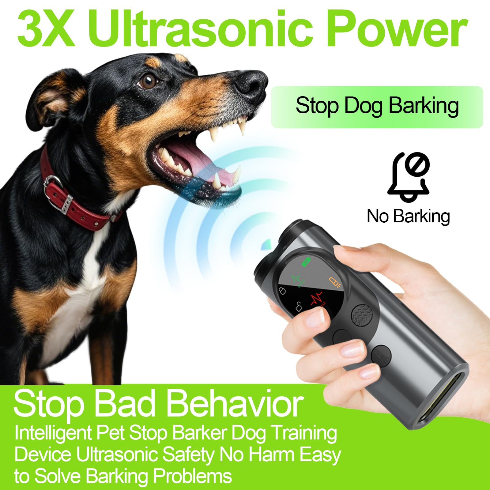 Disuasivos sónicos de ladridos para perros, 3 dispositivos ultrasónicos disuasorios de ladridos de perros, dispositivo antiladridos seguro y eficaz para perros, herramientas de entrenamiento con