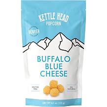 Kettle Head Popcorn Buffalo Blue Cheese, 4.1 oz Gourmet Spicy Cheesy Popcorn Snack, Bold Buffalo Flavor, Small Batch Popped Corn