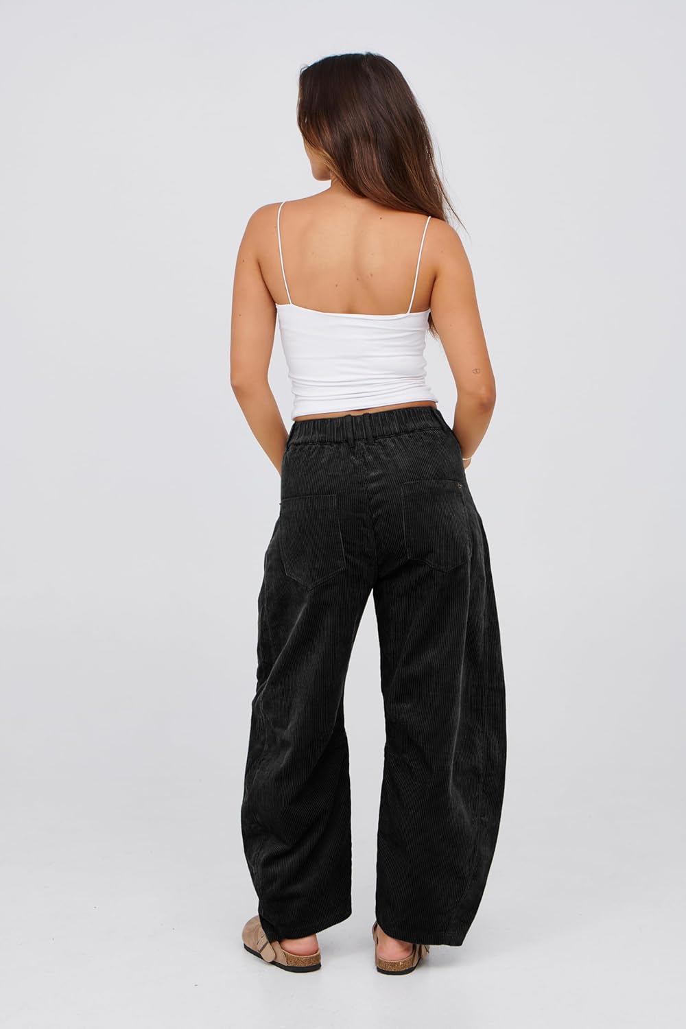 Lviefent Womens Mid Rise Cord Barrel Jeans Casual Baggy Wide Leg Corduroy Cropped Ankle Pants with Pockets - Image 4