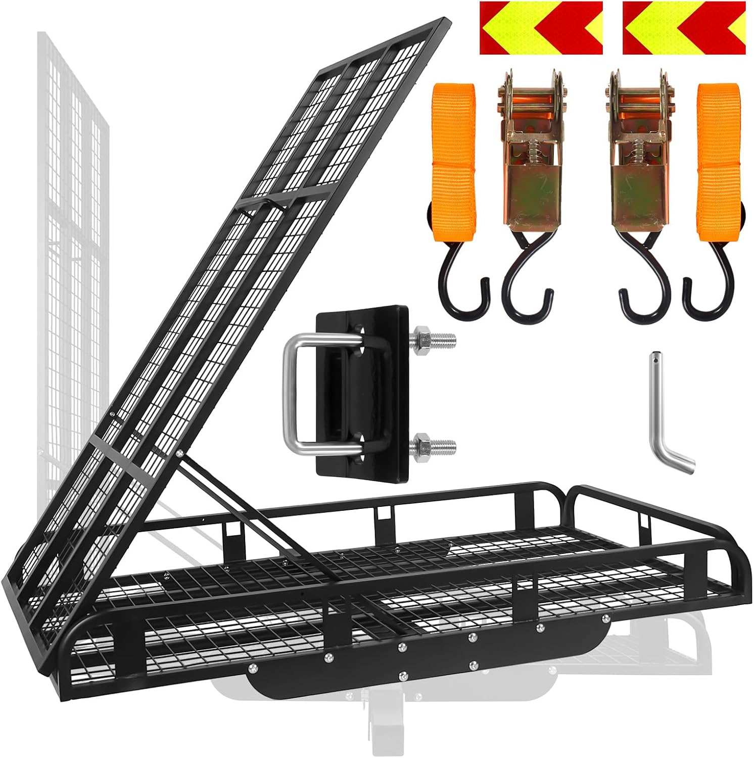 CETIVENO Hitch Cargo Carrier with Ramp,50” X 28.3” Folding Wheelchair Carrier for Car with 49.5” Ramp, Stabilizer & 2 Tie Down Straps, 1000 Lbs, Fit 2" Hitch Receiver, Hitch Cargo Carrier for SUV Car