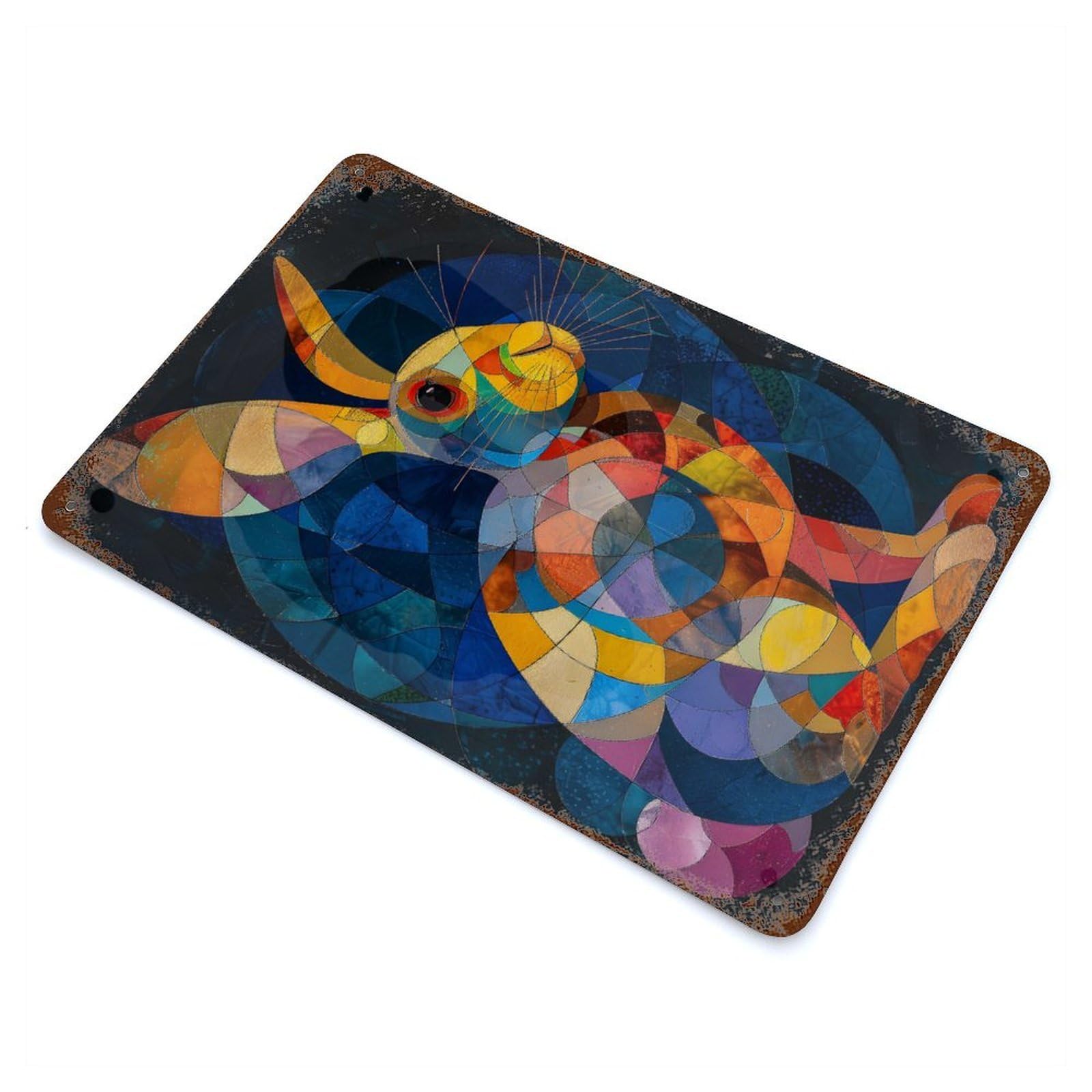 Rustic Tin Plaque Abstract Rabbit 11.8"x7.9", Retro Wall Decor for Shed, Workshop And Garage Wall Decor