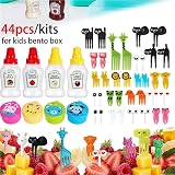 44 pezzi di accessori for il pranzo dei bambini, mini bottiglie di condimento, contenitore for condimento for insalata, stuzzicadenti for cibo a forma di animale, forchetta for frutta for la scuola de - 2