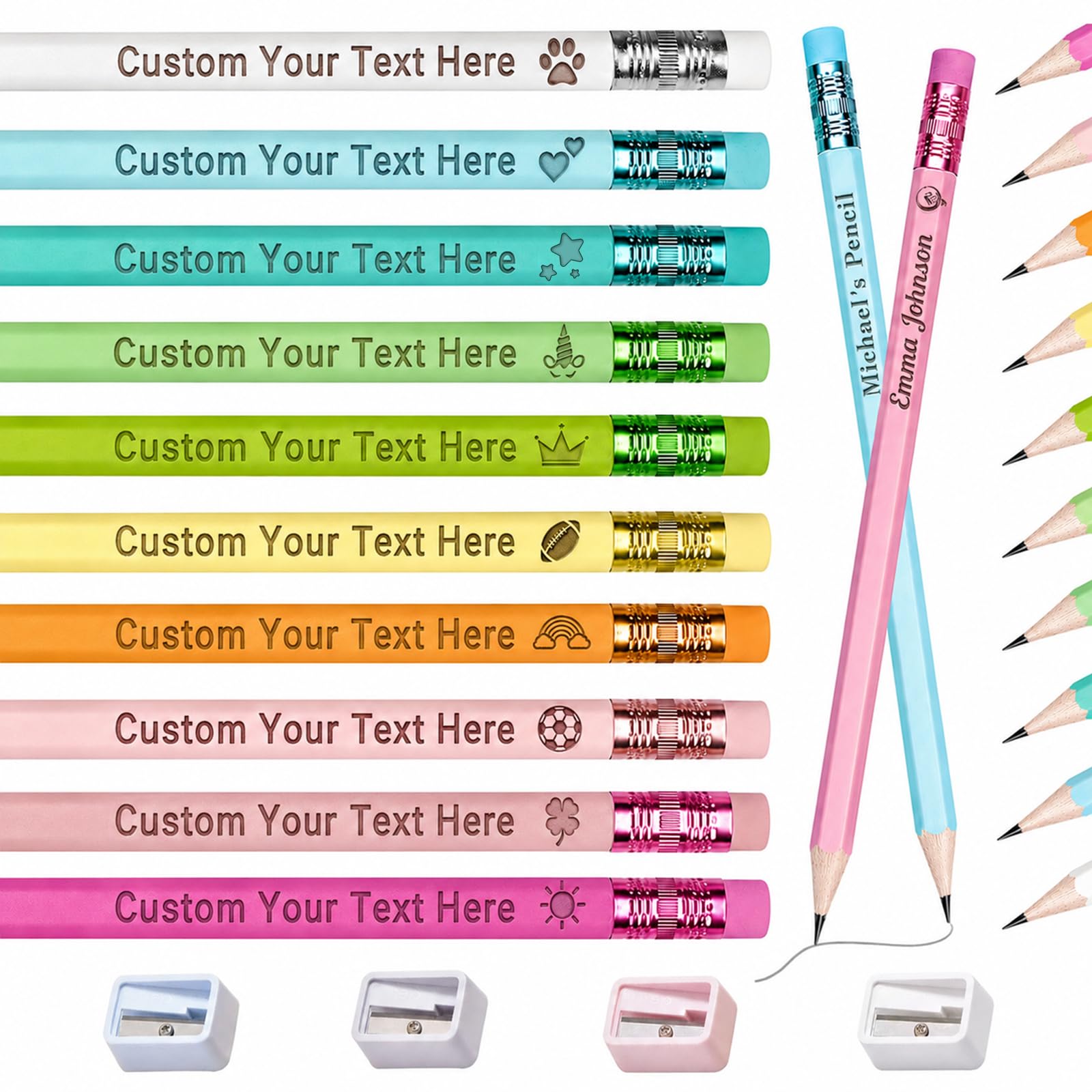 Lápices personalizados a granel con grabado personalizado #2 con texto con logotipo de nombre