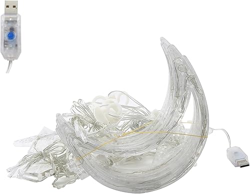 Miniatura 7 de FUCHSUN $$$ Tira de luces LED de luna y estrella, 138 luces LED blancas cálidas, alimentadas por USB, con control remoto, 8 modos de iluminación,