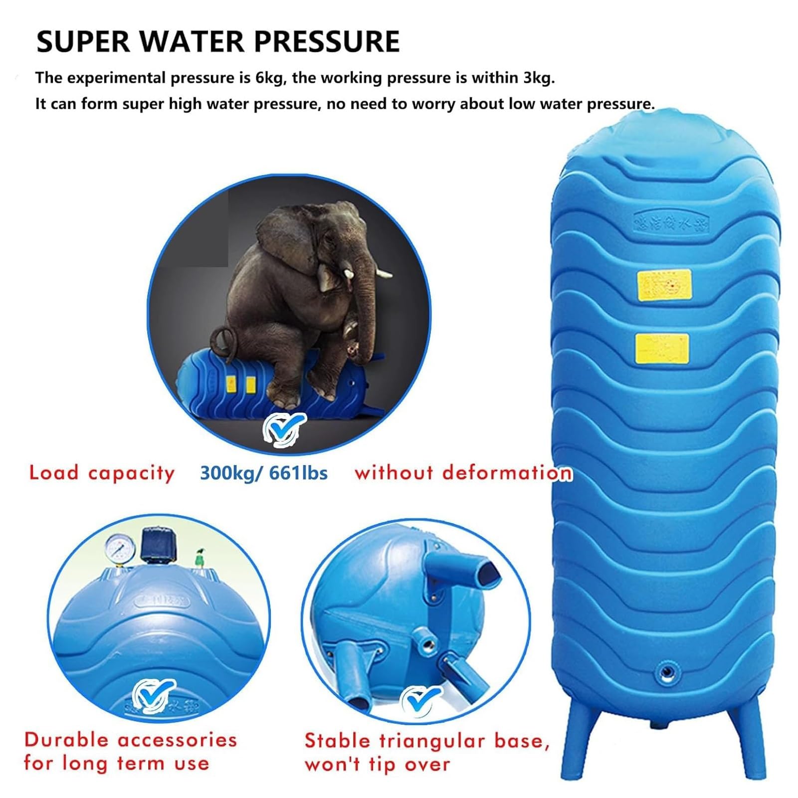 Tanque de presión de Agua, Tanque de Almacenamiento de Agua a presión de PE, Tanque de expansión de 250 L/66 galones para ósmosis inversa, Sistema automático de plástico con Kit de Montaje p