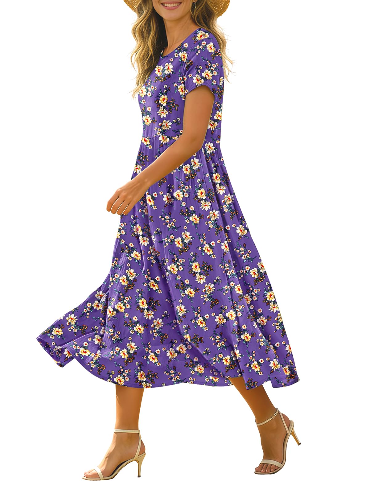 Vestido largo de verano para mujer, casual, holgado, bohemio, floral, para vacaciones en la playa, con bolsillos, HD1