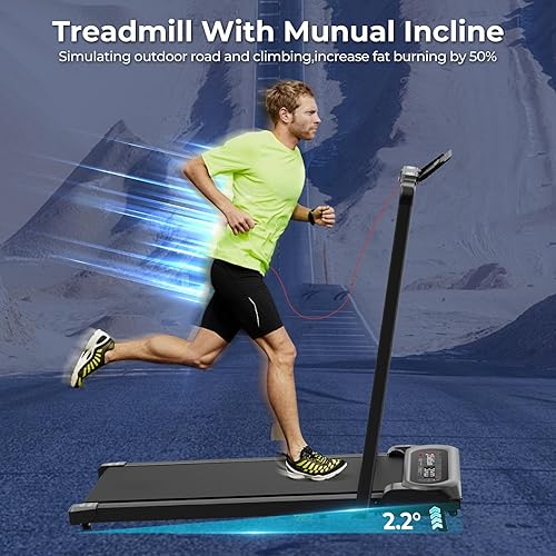 Miniatura 3 de SubSun Foldable Treadmill for Home, Portable Walking Pad with Handle, Manuall/Auto/No Incline, 2.5HP Treadmill with 265 Lbs, Black/White