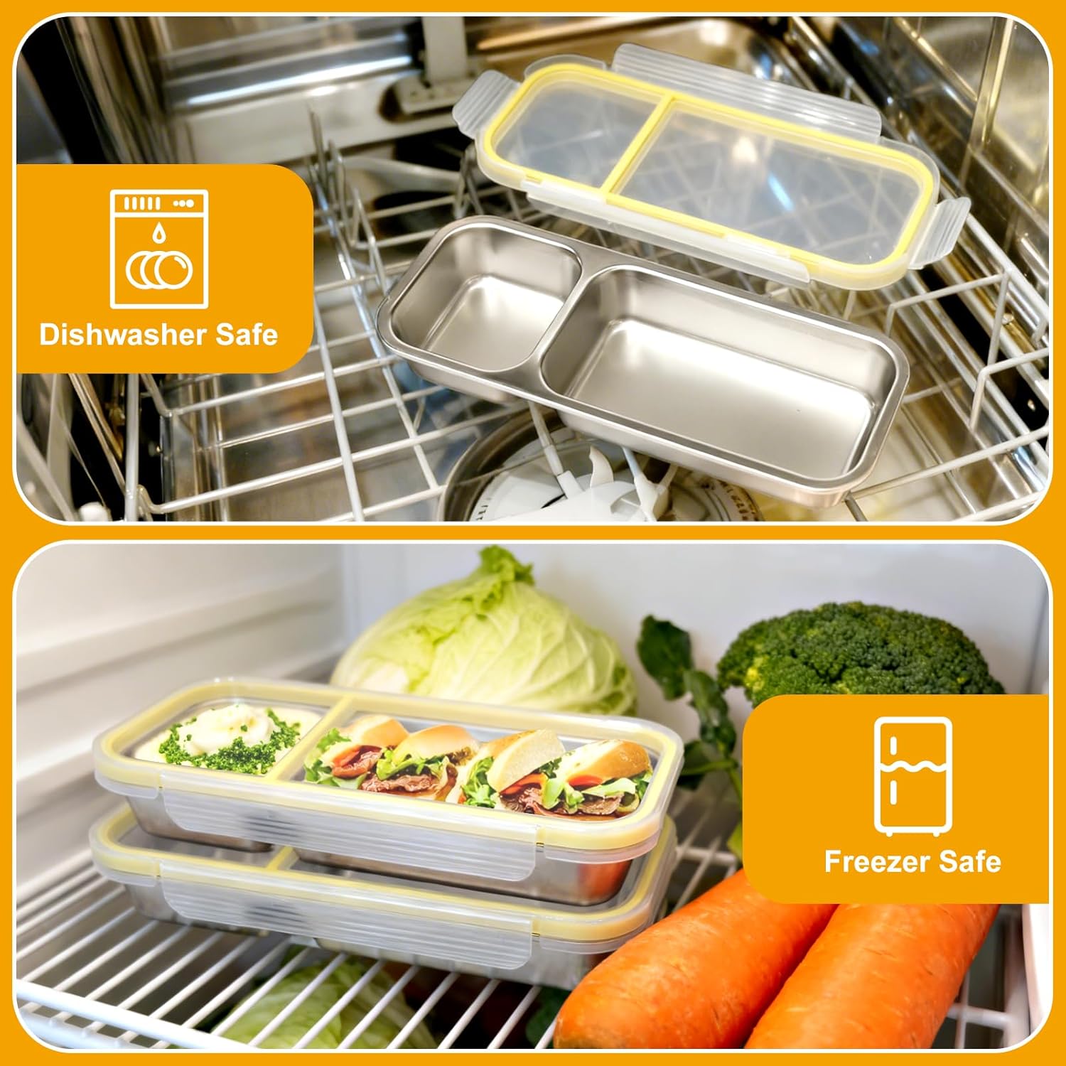 Stainless Steel Snack Containers with Lids, 2 Compartment Snackle Box Airtight Leakproof, Reusable Bento Box Food Storage Containers for Lunch Travel Picnics Office - Image 7