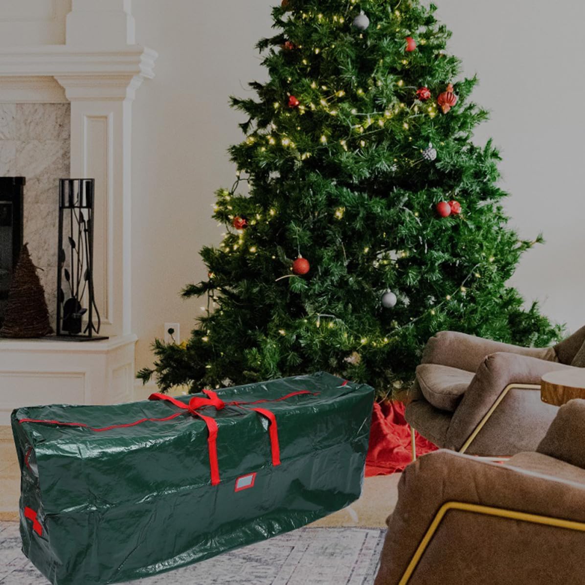 Christmas Tree Storage Bag PE Green with Label Window Xmas