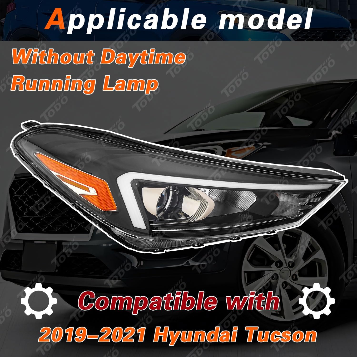 TODO Right Passenger Side Halogen Headlight Assembly Compatible with 2019 2020 2021 Hyundai Tucson, Replacement for 92102-D3500 HY2503234,Non-LED Model