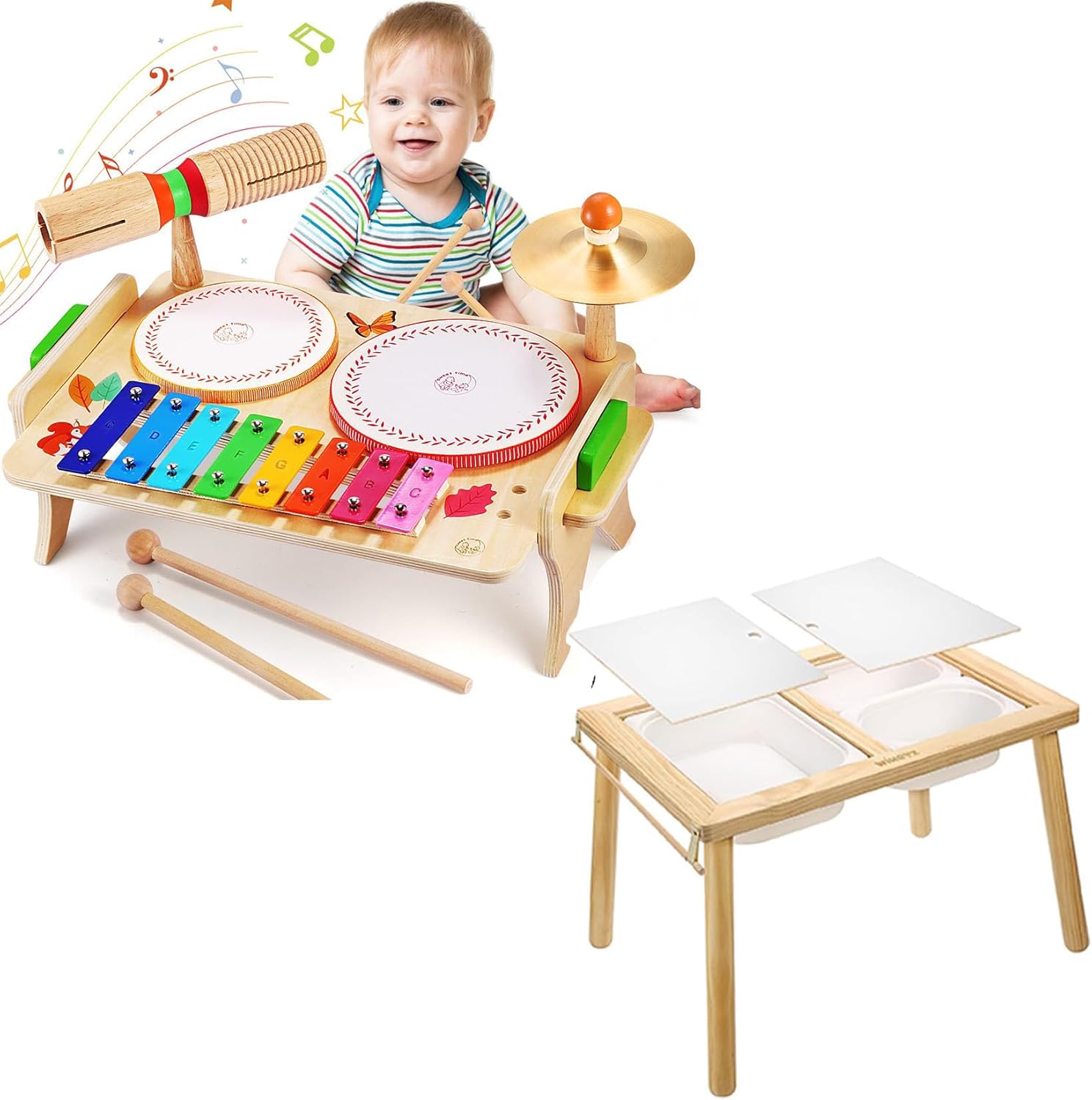 Wingyz Kids Drum Set for Toddlers + Multi-Function Sensory Tables
