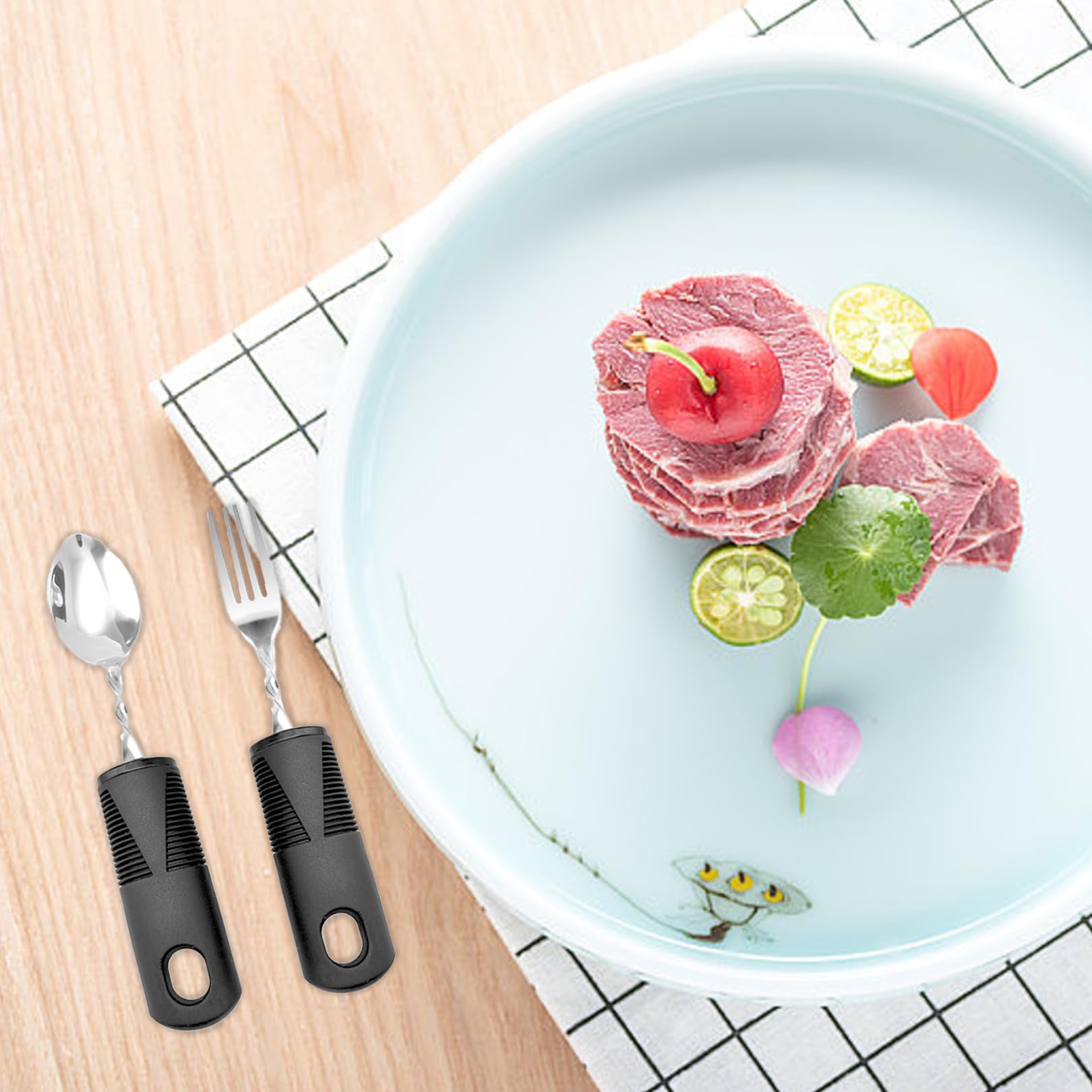 2 sztuki sztućców, sztućce dla osób niepełnosprawnych, Parkinson Cutlery with Thick Handle, Cutlery for Parkinson Seniors Disabled,Parkinson Aid,dla osób starszych, artretyzmu, choroby Parkinsona,
