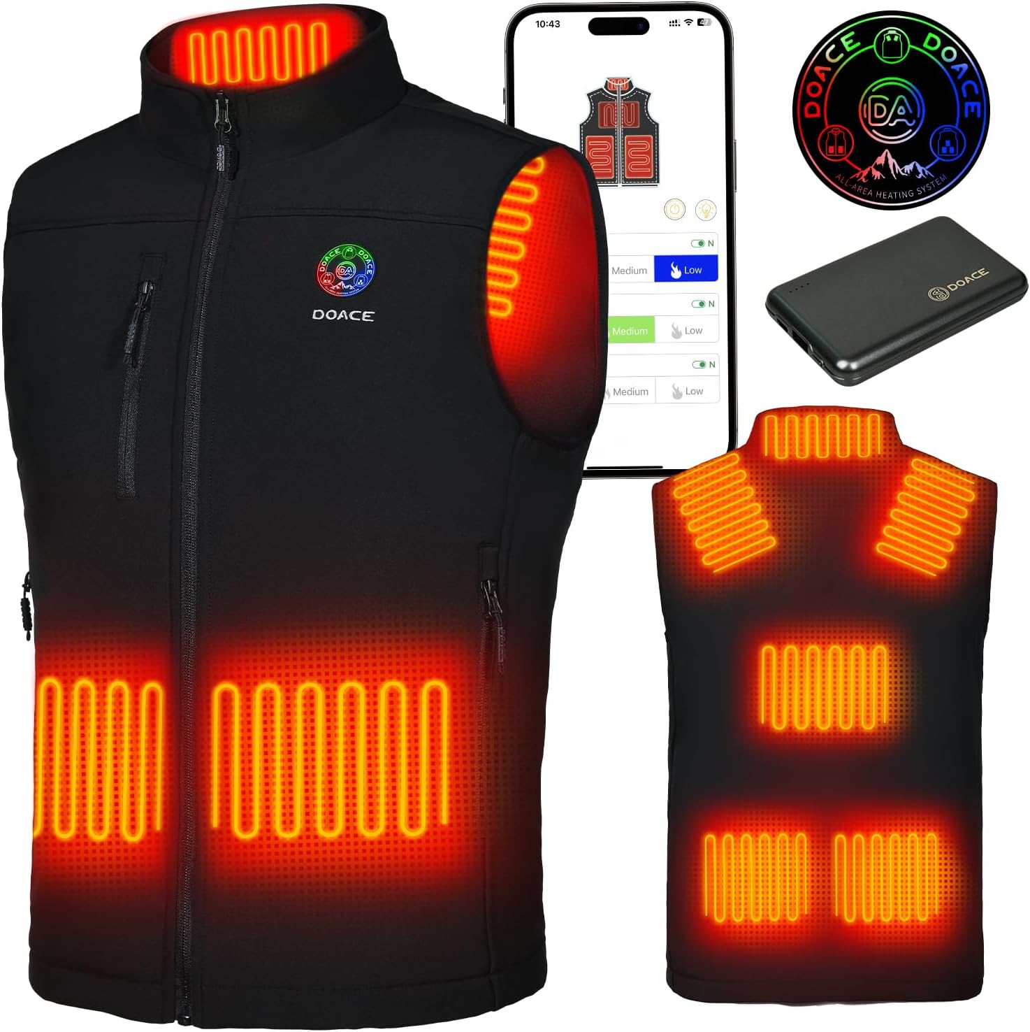 DOACE Heated Vest for Men and Women with APP Control, Smart Electric Heating Vest with Battery, Unisex Warming heated Jacket