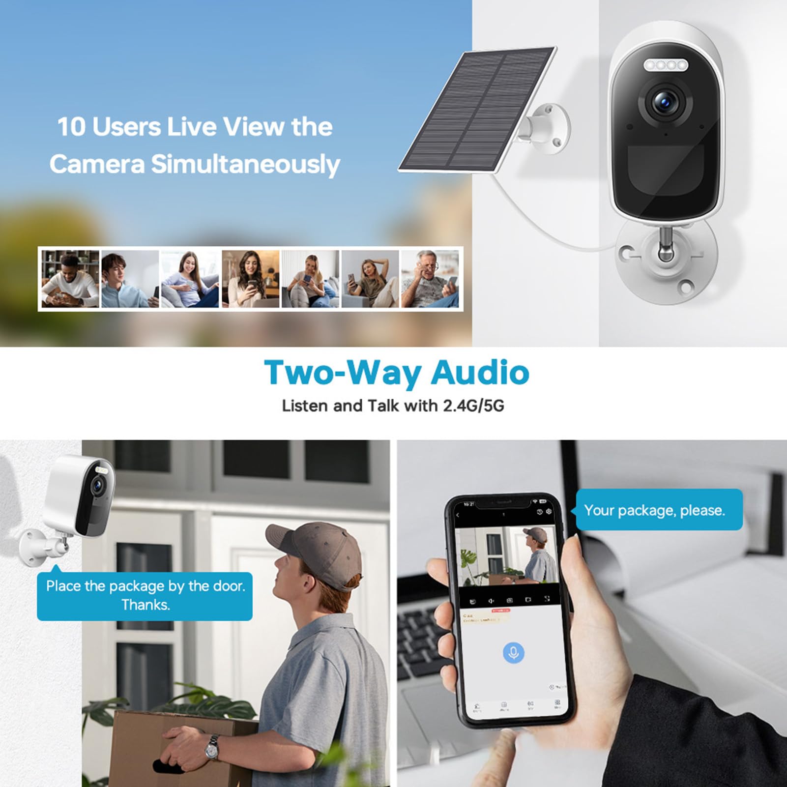 Sonew Caméra de Surveillance Solaire sans Fil, Batterie 5000mAh,