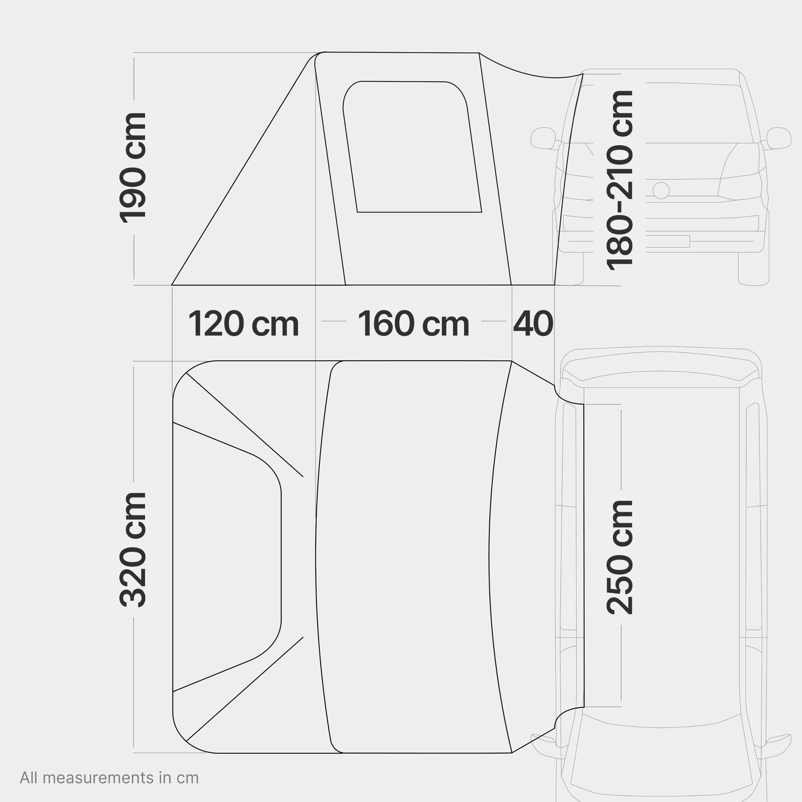 qeedo Motor Canopy Bus - Stabiles Vorzelt mit UV-Schutz (UV80) & Dark-Coating - Passt für Bus, Van und Wohnmobil, Verschiedene Montage-Möglichkeiten, Anbau mit 5 und 7 mm Dual-Keder