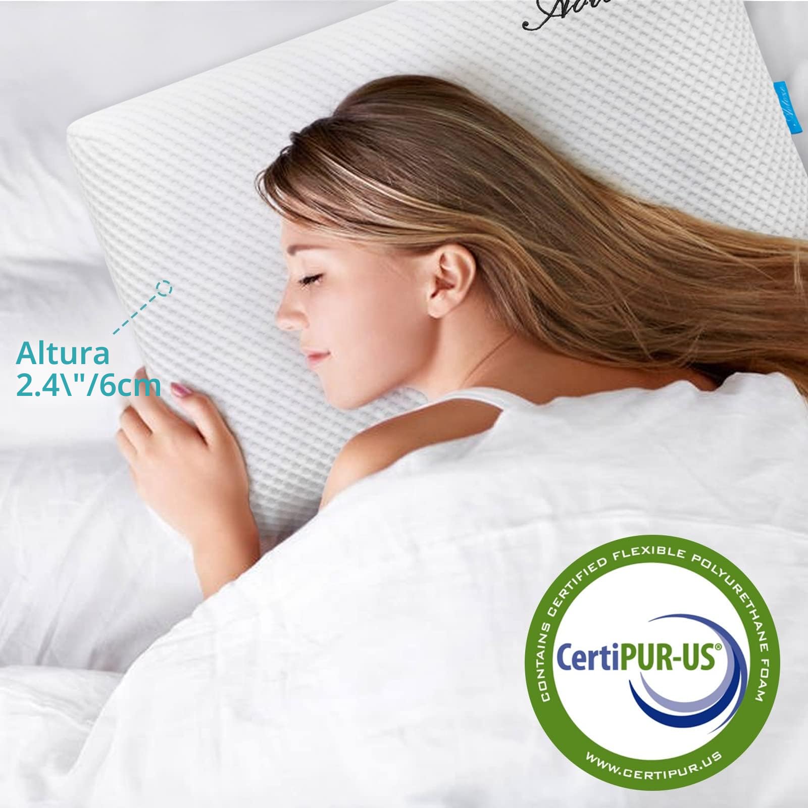 Almohada Baja y Firmeza | Almohada Dormir Boca Abajo | ​Almohadón​ Fina Y Plana | Cojín​ Cervical Baja Viscoelastica Fina 60x40x6 cm
