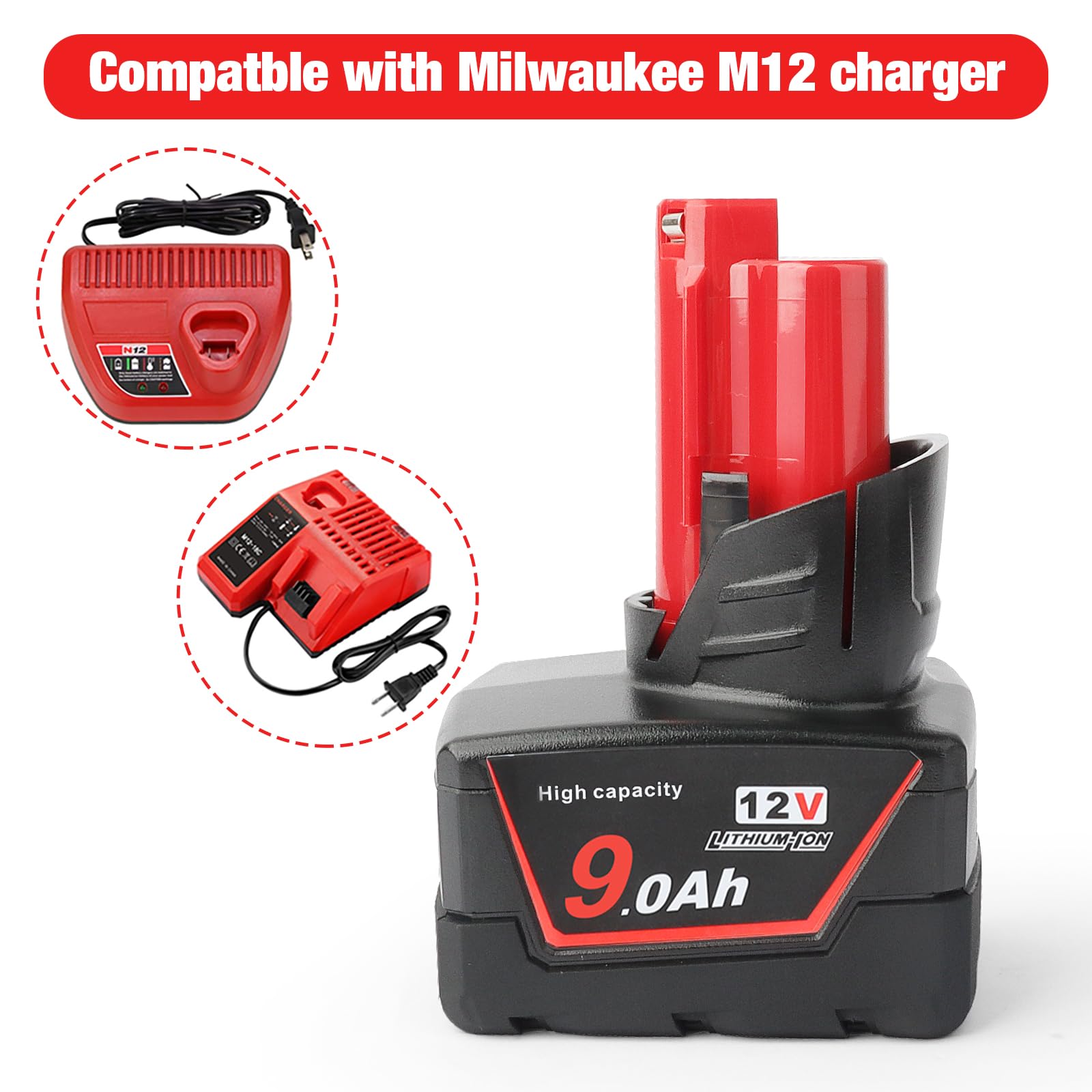 2pack Quperr 12v 0ah Battery Compatible With Milwaukee M12
