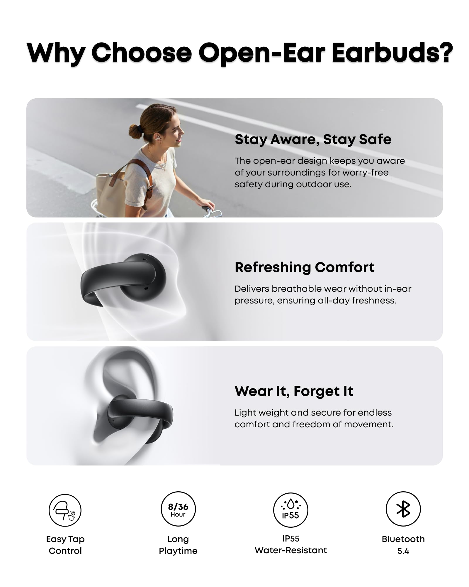soundcore AeroClip by Anker, słuchawki z otwartym uchem, słuchawki z klipsem, komfort adaptacyjny, wyraźne połączenia z 4 mikrofonami i sztuczną inteligencją, stabilne dopasowanie, sterowniki 13 mm