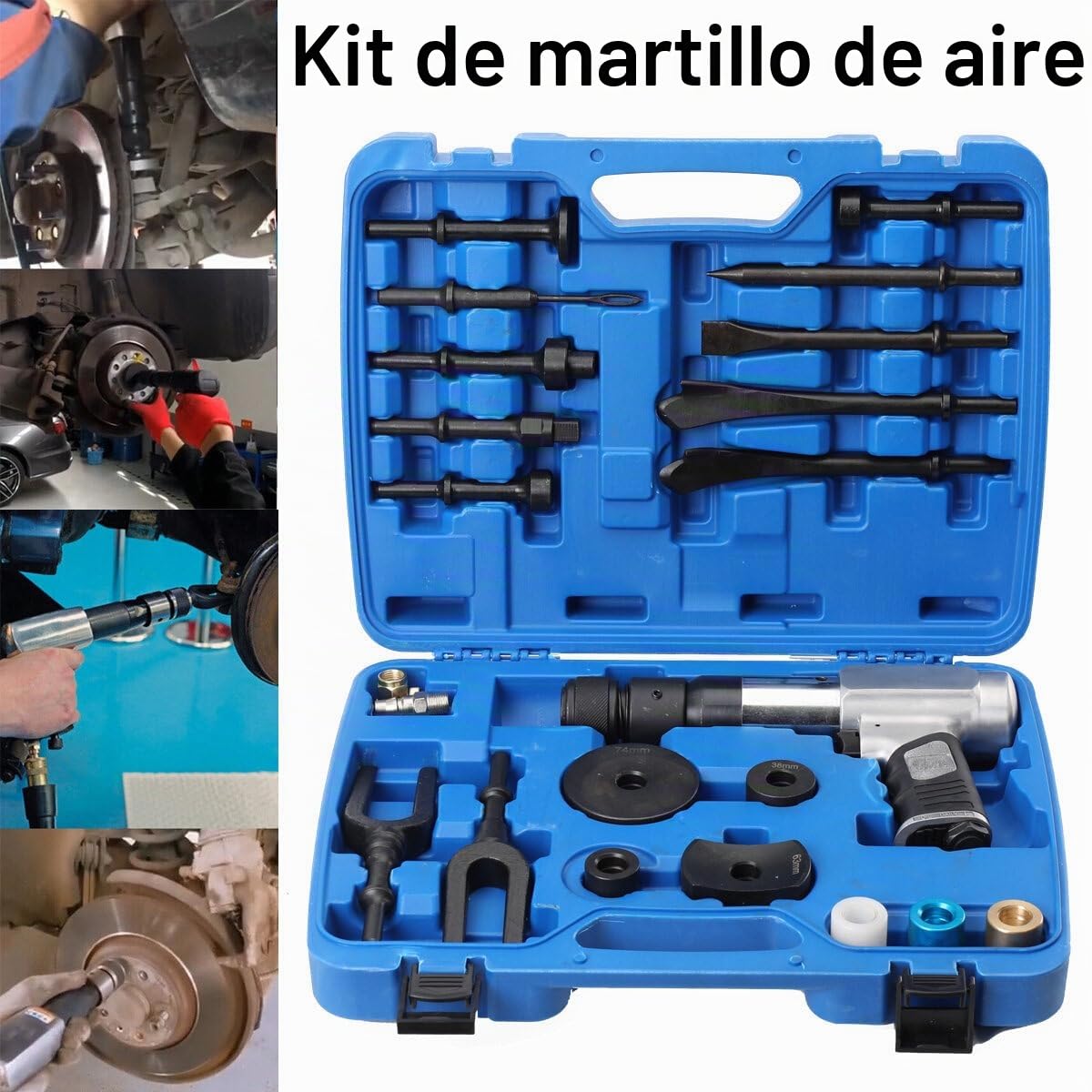 Vibro Juego de martillo cincelador, 15 piezas, martillo de impacto con cincel, 2200 rpm, portabrocas rápido, amortiguación retroceso