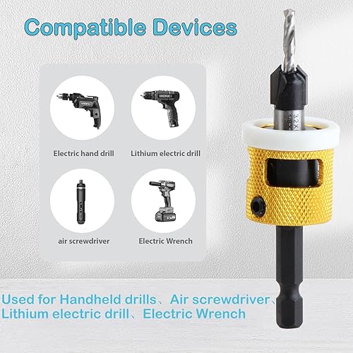 Miniatura 8 de YUENTOEN Juego de 6 brocas avellanadoras para carpintería, puntas HSS M2, cabeza cónica con tope de profundidad ajustable y llave en forma de L,