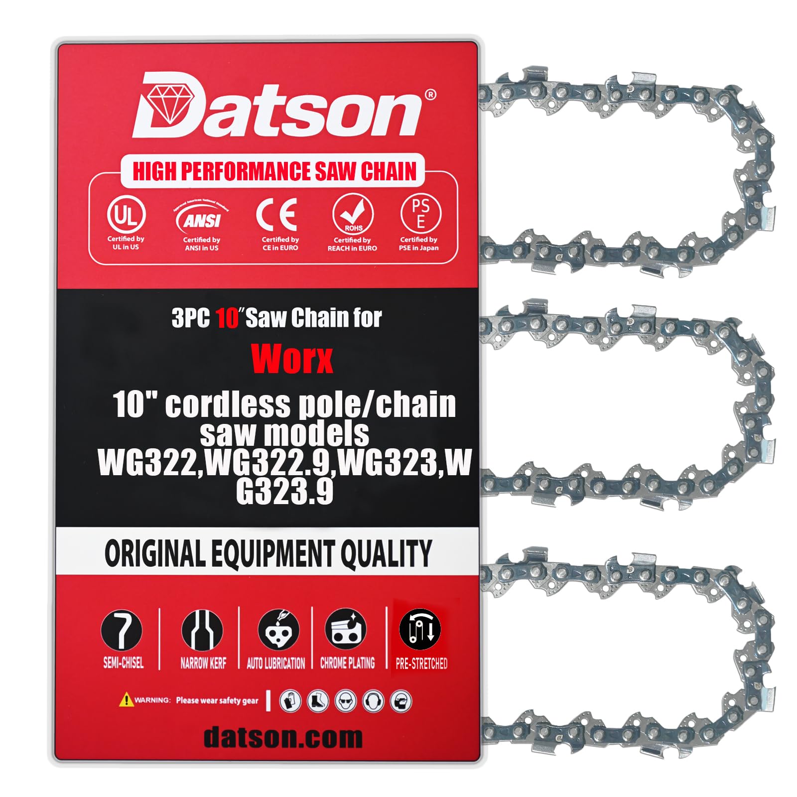 3 catene per motosega da 25,4 cm per motosega Worx WG323 WG323.9, catena di ricambio da 25,4 cm per motosega Worx WG322 WG322.9