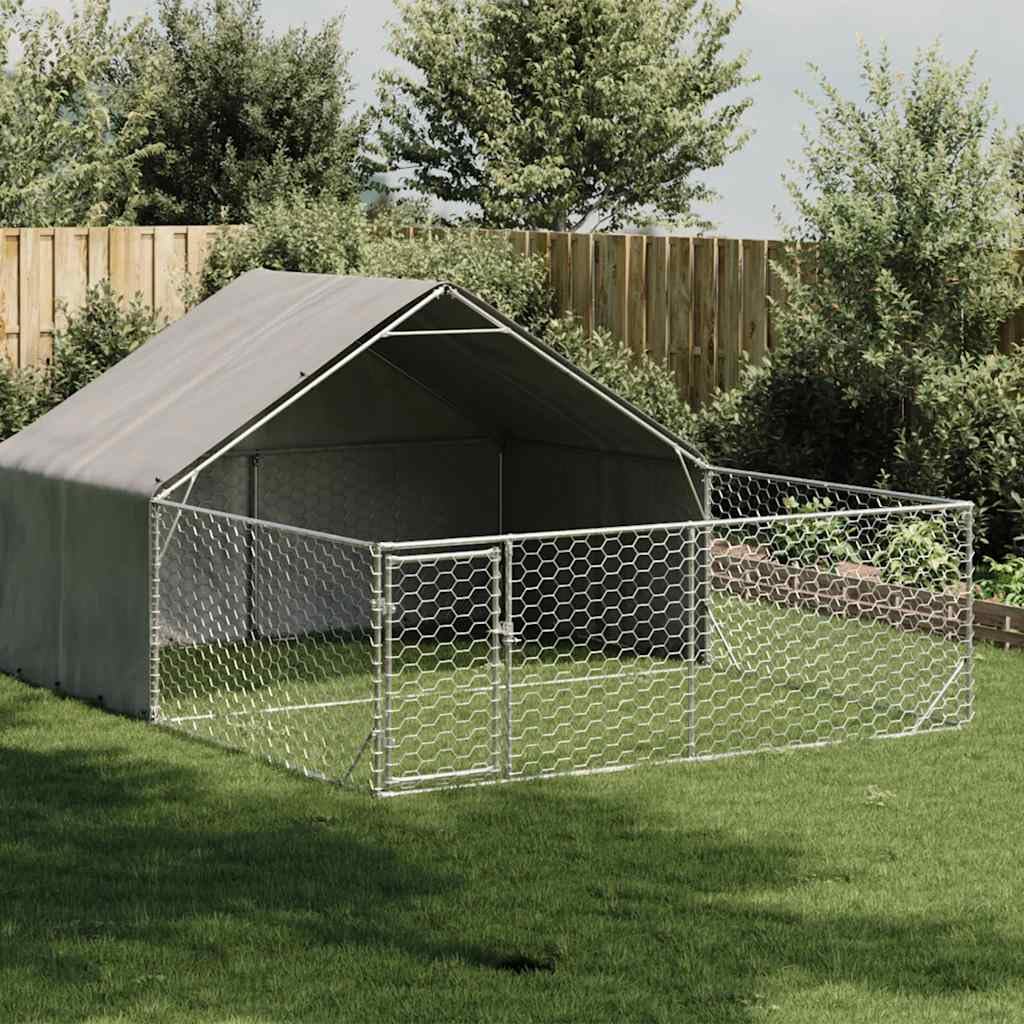 Homgoday Arredo Cuccia per Cani da Esterno con Recinto 5x3x1,9m Acciaio Zincato,Arredo Gabbia Cane Gabbia per Cani da Interno Kennel per Cani Gabbie per Cani Recinto per Cani da Esterno