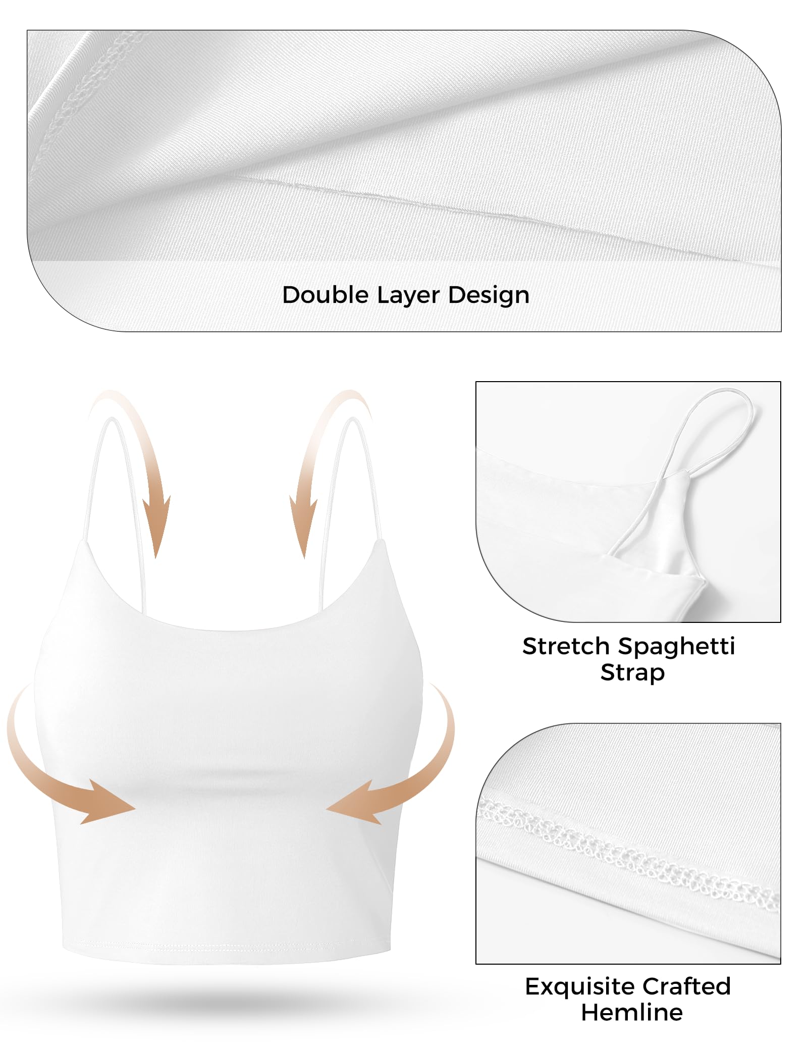 Paquete de 2 camisetas cortas sin mangas para mujer, camiseta básica corta de doble capa con tirantes delgados, bralette corto sin mangas, negro, blanco, vino, azul, M