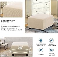 Vista 5 de ADPON Fundas otomanas cuadradas, fundas otomanas, protector de taburete de almacenamiento plegable, parte inferior elástica, elástico de alta Natural