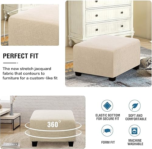 Miniatura 5 de ADPON Fundas otomanas cuadradas, fundas otomanas, protector de taburete de almacenamiento plegable, parte inferior elástica, elástico de alta