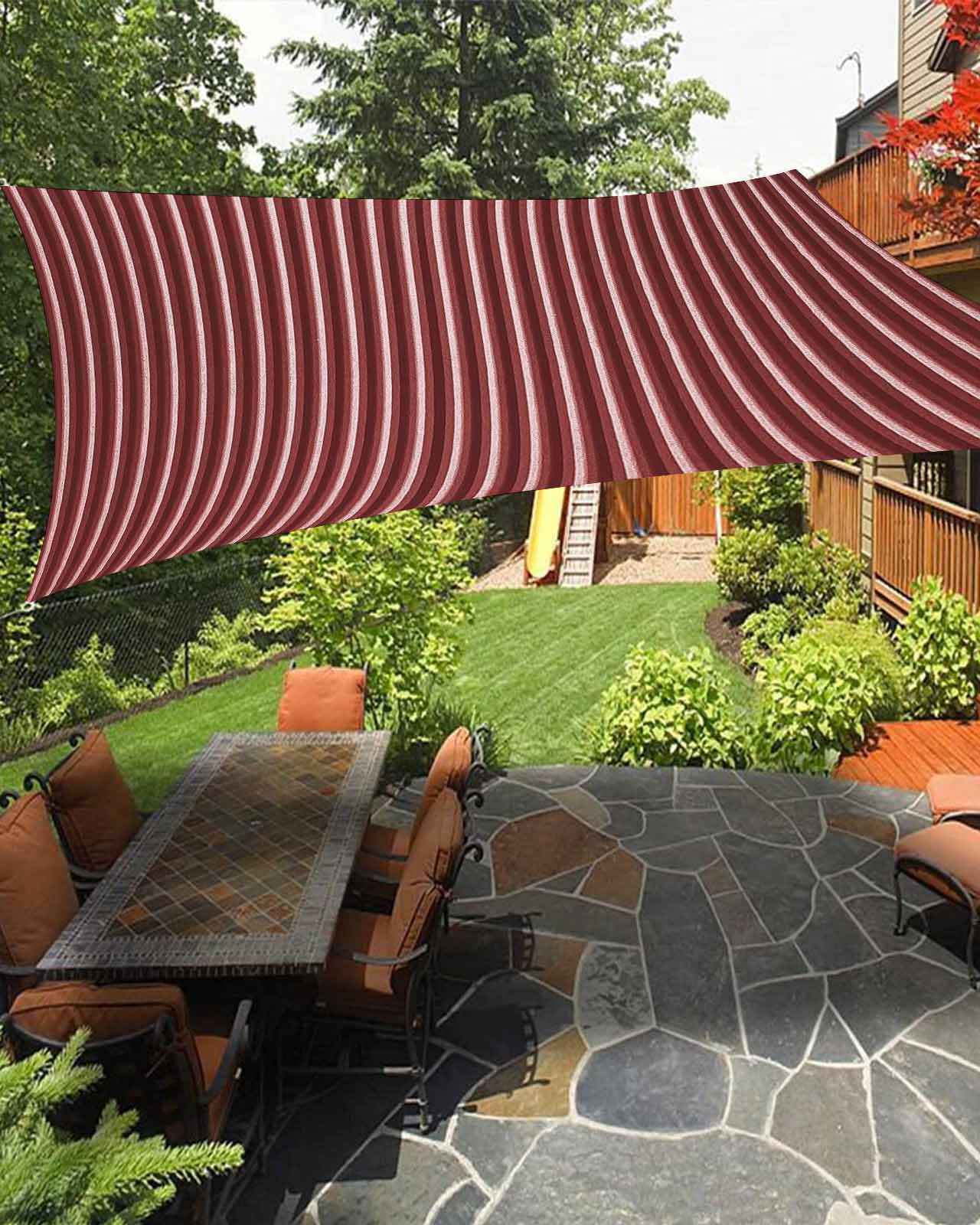 Waterproof Sun Shade Sail Red Stripes Texture Outdoor Patio Sun Shades Canopy UV Block Water Resistant Sunshade for Garden Backyard Deck Pergola 8x10 Ft