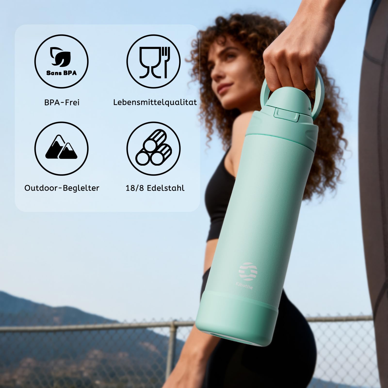 Fjbottle Botella Acero Inoxidable Térmica 1L/750ml – Botella Deportiva 24H Frío 12H Calor, Sin BPA, Apertura con Botón, Hermética, Apta Lavavajillas — view 5