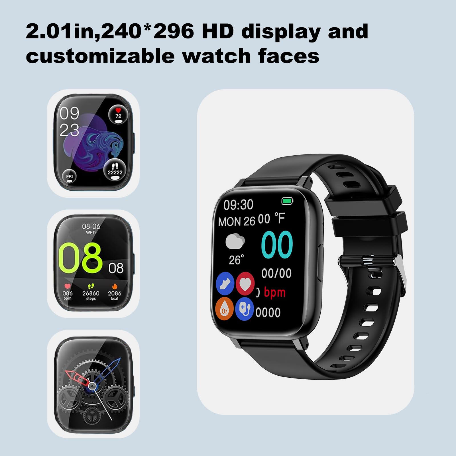 Smart Watch per uomini, donne e bambini, smartwatch da 2 pollici con frequenza cardiaca, ossigeno, pressione sanguigna, ECG e monitoraggio del sonno. Questo Smart Watch è compatibile con iOS 9.0 e