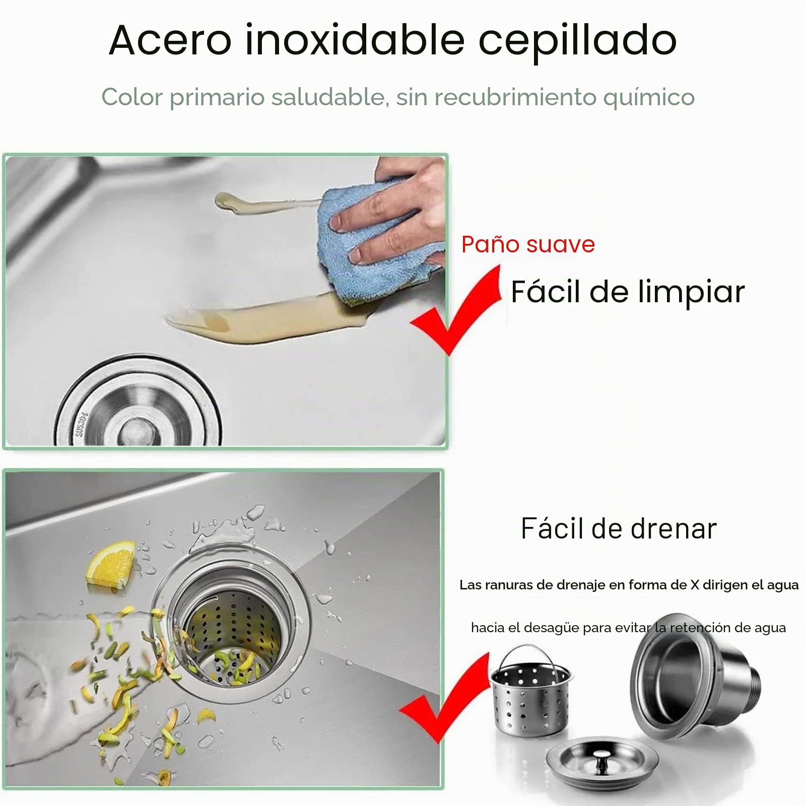 Fregadero Utilitario Grande de Doble Cuenco, Fregadero Comercial de Acero Inoxidable 304 para Lavado de Manos con Grifo de Agua Fría para Exterior, Garaje, Lavandería, Patio Trasero 100cmx50cmx80cm