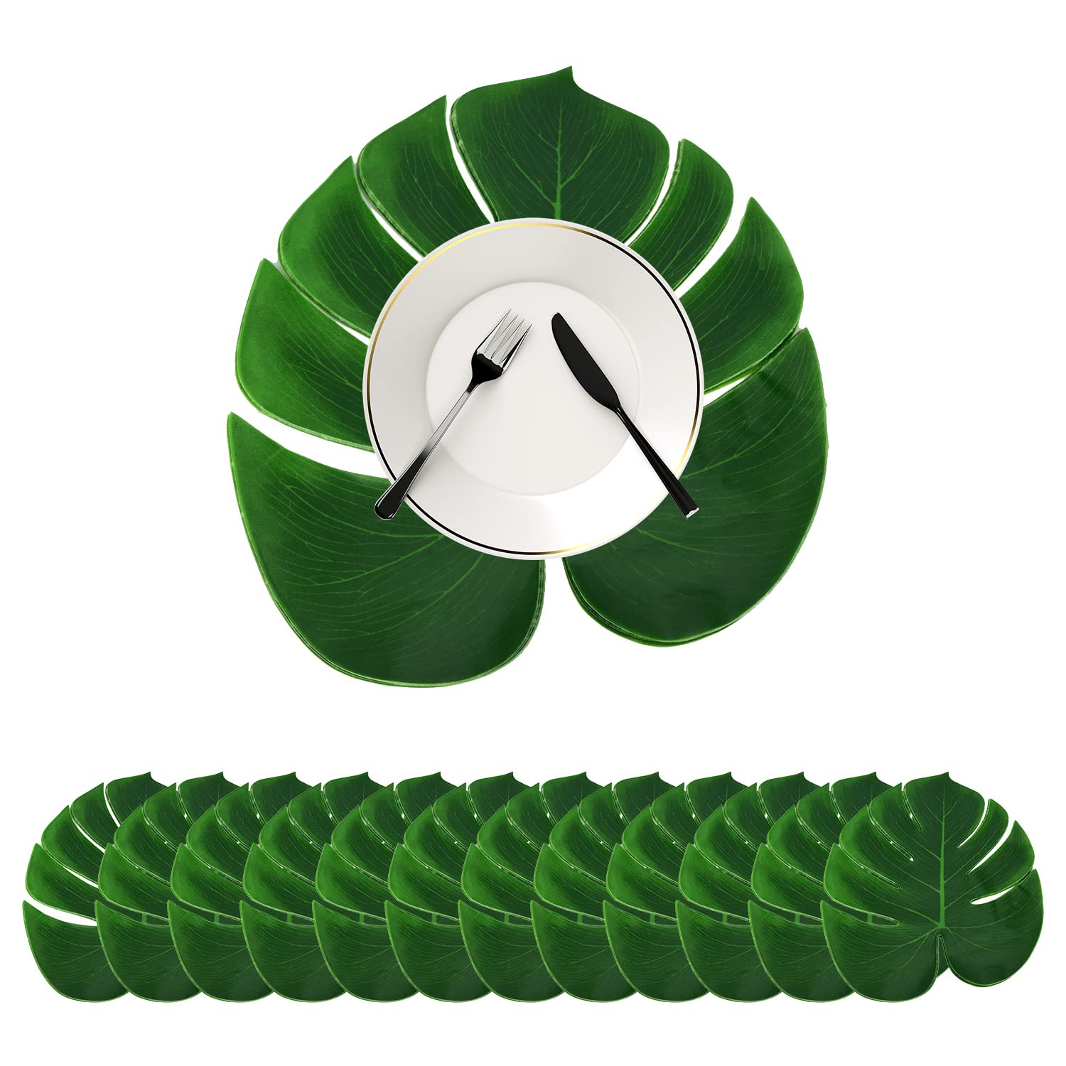 Tissting Green Placemat Decoration 12Pcs Cutlery Mat Placemat Decoration Monstera Leaf Table Flag Artificial Plants Wall Flower Decoration