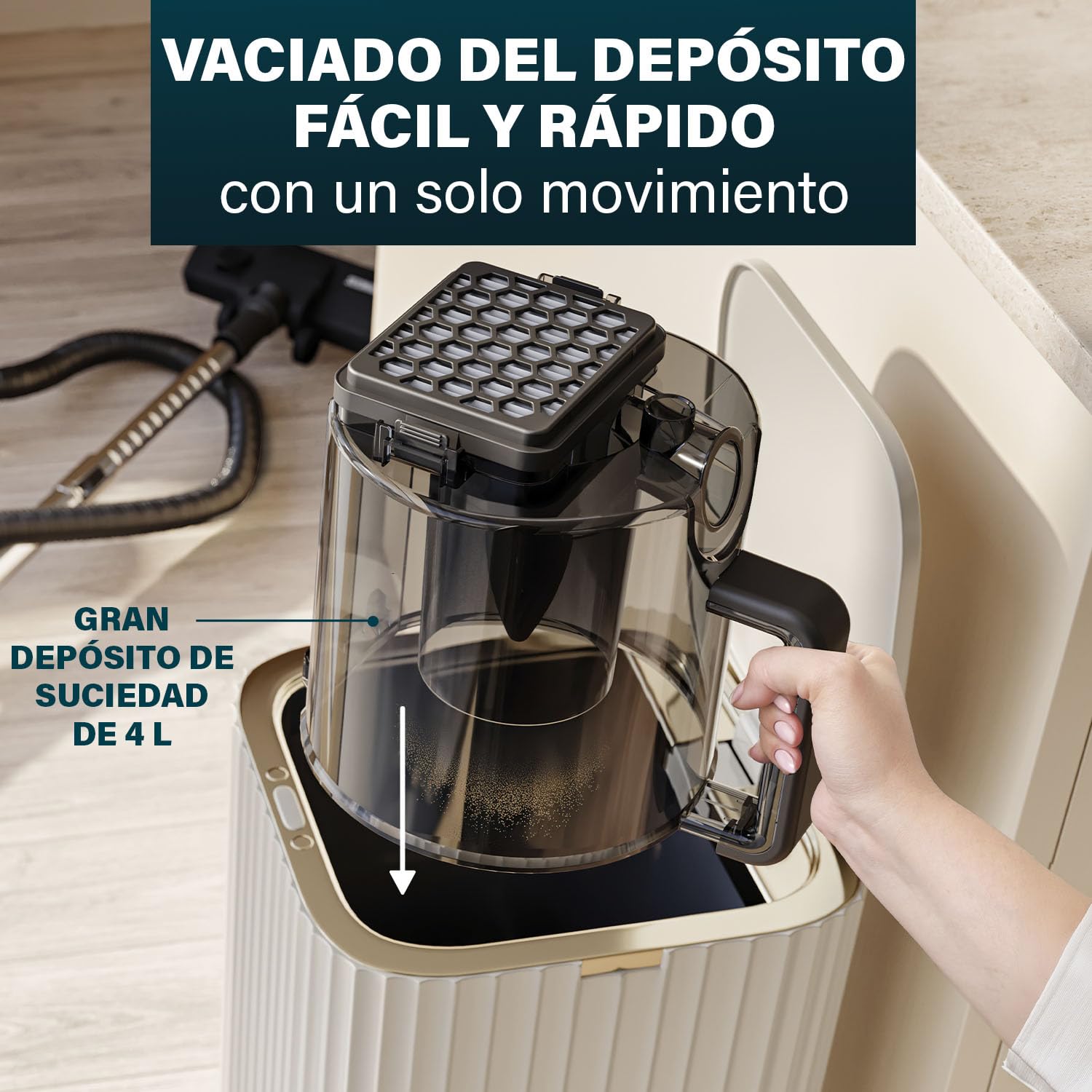 Princess Cyclone Storm Aspirador sin bolsa, 4 litros de capacidad, motor de 700 W con tecnología multiciclón, 8 m de cable, filtro HEPA, cepillo combinado para alfombras y suelos duros, 335080