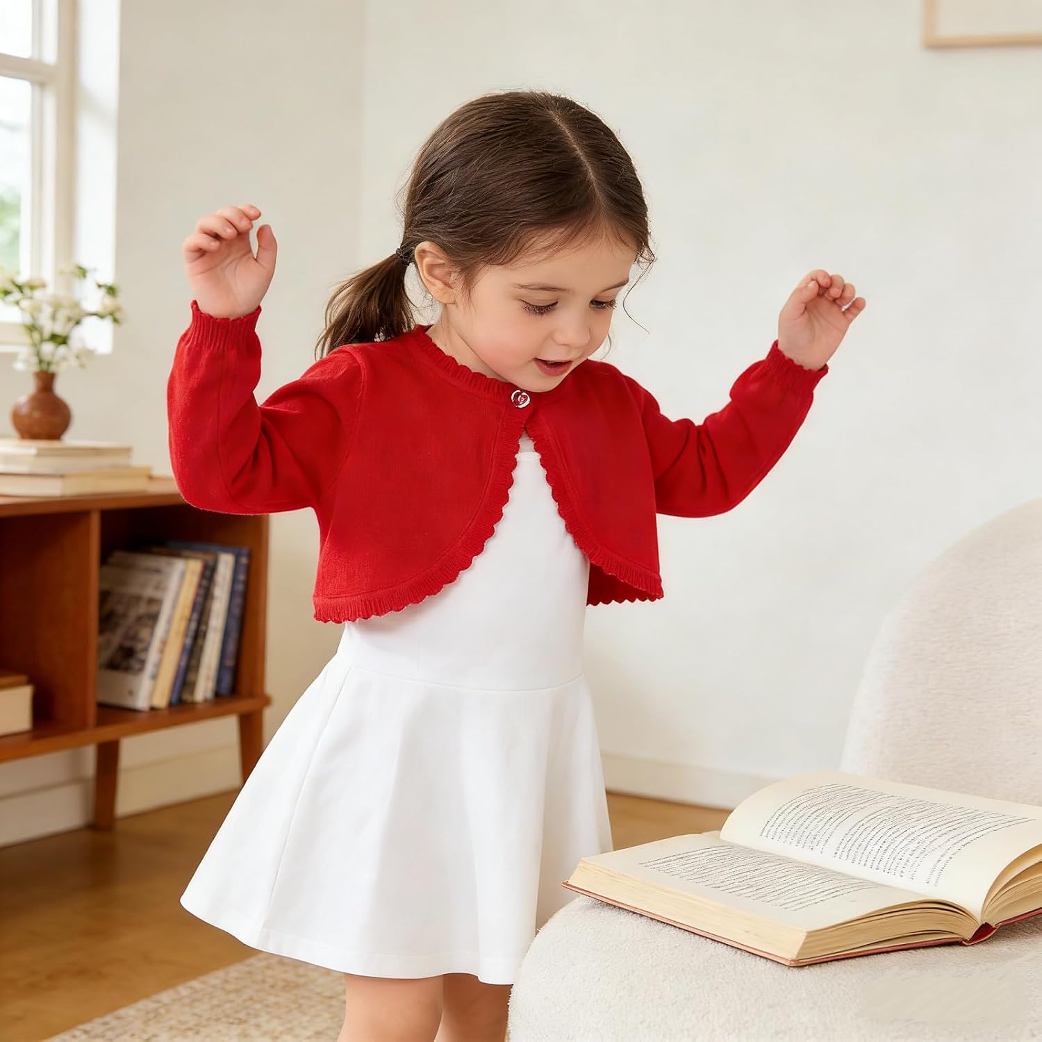 Miipat Toddler Girls Cardigan Long Sleeve Bolero Shrug Kids Knit Sweater Cover Up Button Closure Cropped Tops