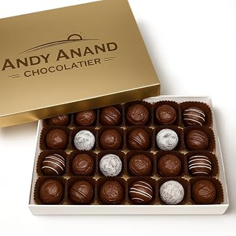 ANDY ANAND CHOCOLATIER Assorted Belgian Chocolate Truffles Gift Box Handmade Creamy Filled Gourmet Chocolates, Premium Connoisseur Selection, Elegant Dessert Candy Assortment, 16 Pcs