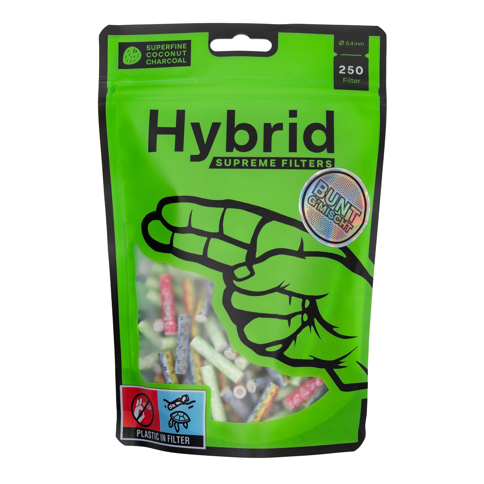 Hybrid Supreme Filters Cellulose/Active Colourful Diameter 6.4 mm/Bag Contents 250 Filters Length 30 mm Colourful Filter Mixed