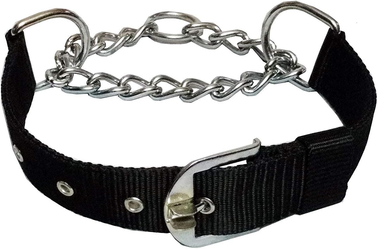 YOUNIQUE MERCHANDISE Pet Nylon Half Chain Stainless Steel Dogs Choke Collar (Medium, Black), 22 x 0.75 cm