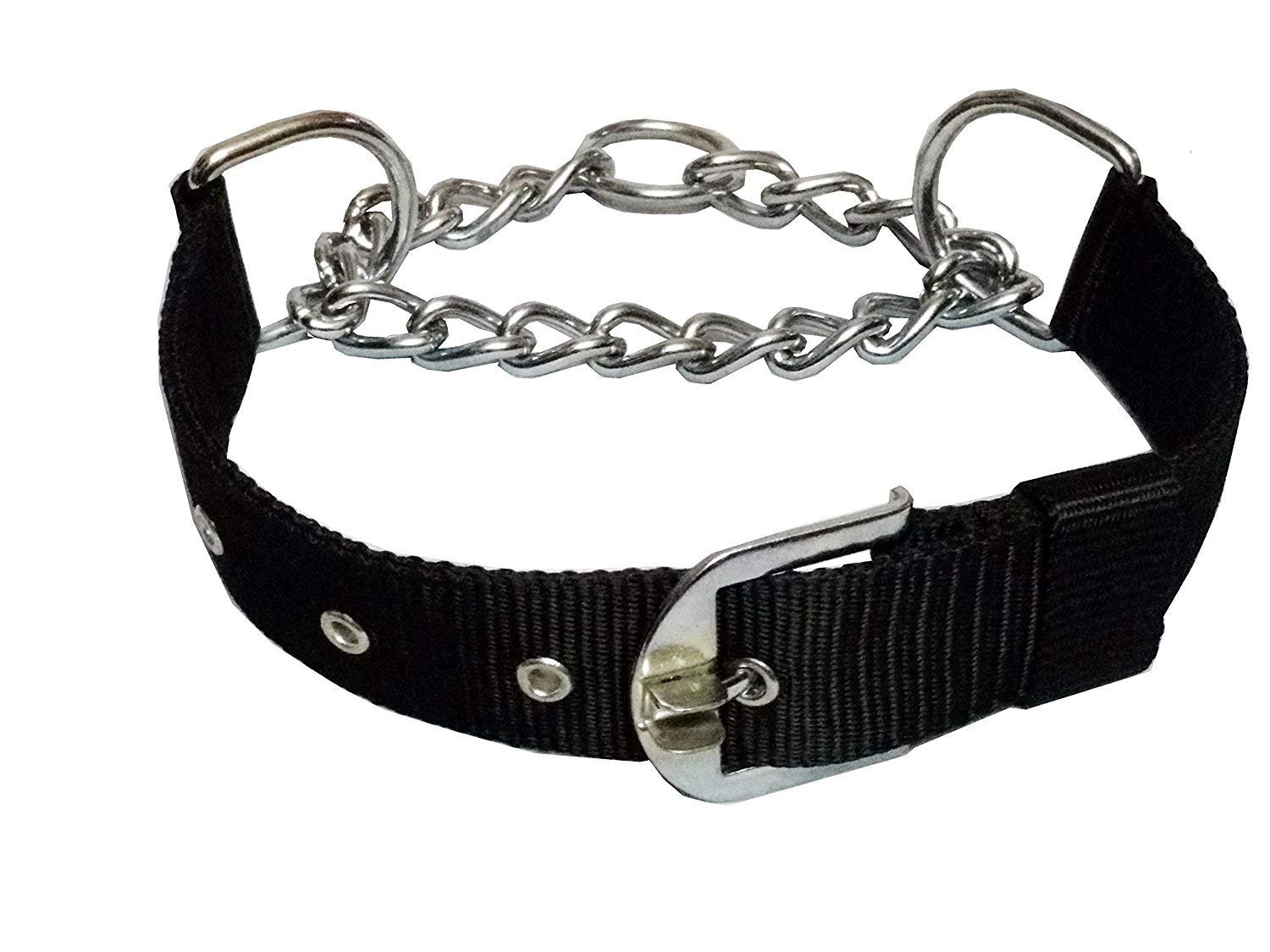 YOUNIQUE MERCHANDISE Pet Nylon Half Chain Stainless Steel Dogs Choke Collar (Medium, Black), 22 x 0.75 cm