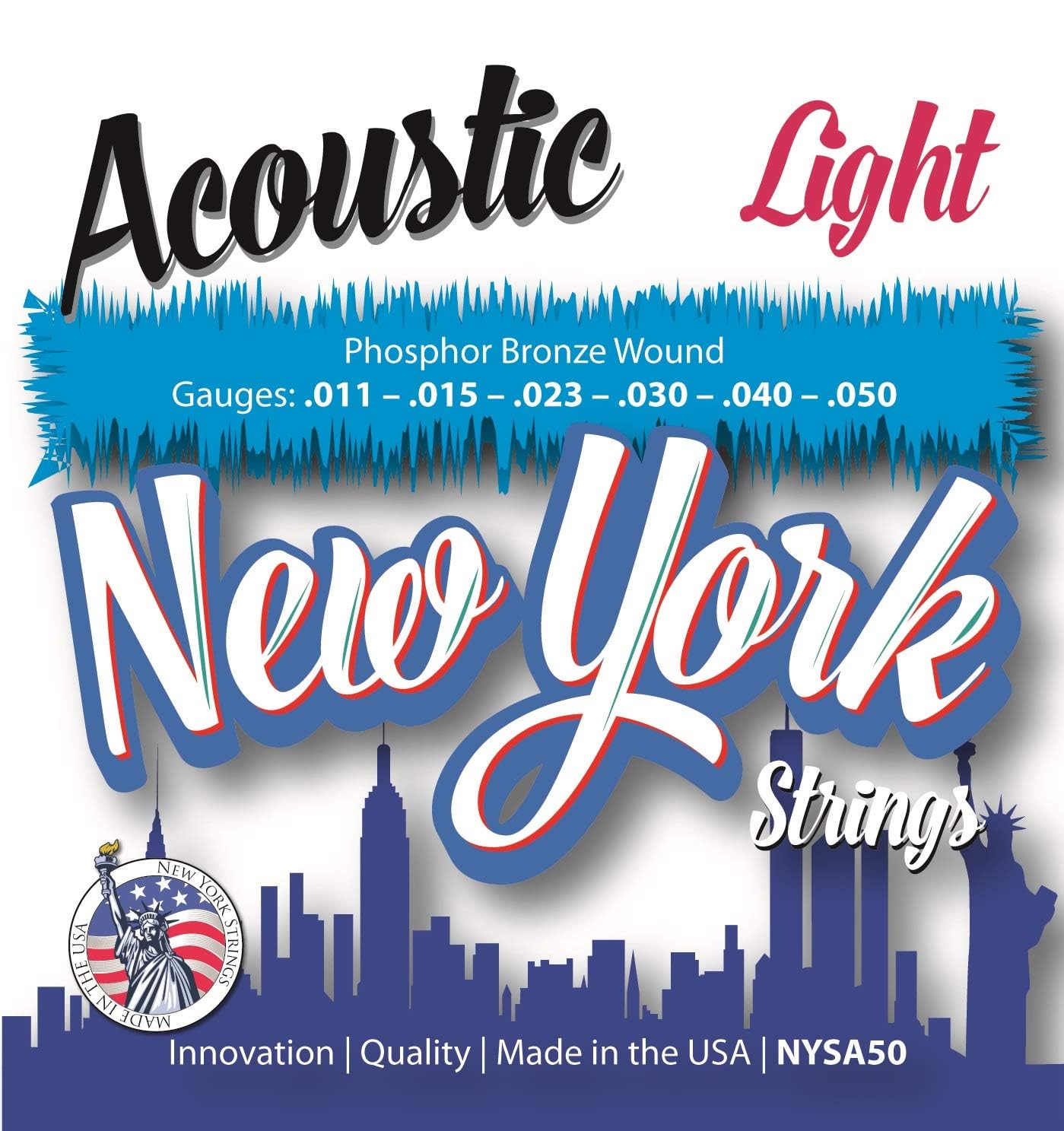 NYSA50 - Cuerdas para guitarra acústica, bronce fosforado, ligero, innovación, calidad, las New York Strings son una sinfonía de cuerdas, fabricadas en Estados Unidos