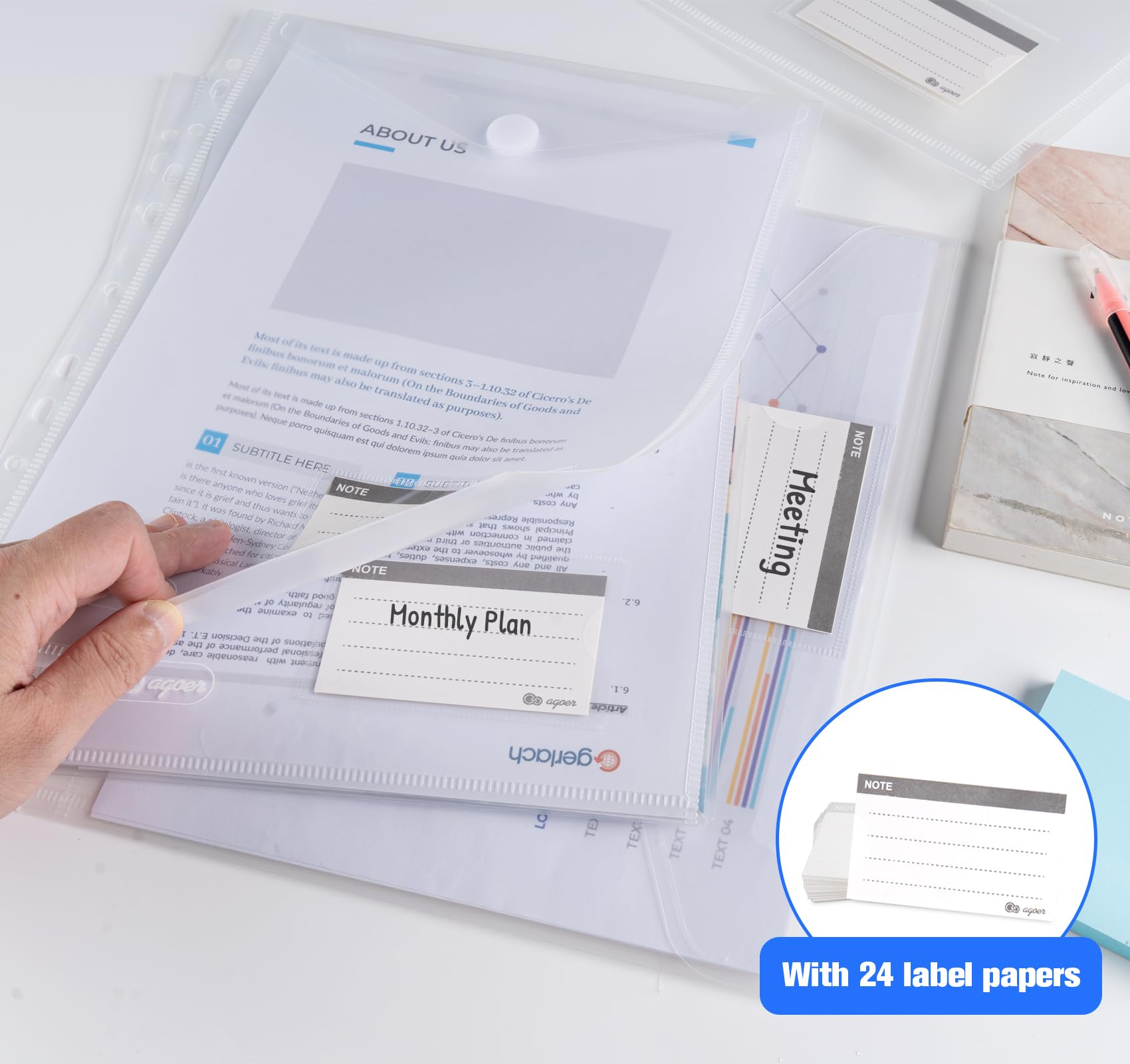 36x Pochette Porte-Document A4 - Poche Transparente Portefeuilles Dossiers De Fichiers Pour L'organisation De Documents Avec Porte Carte Pochette Et Fermeture